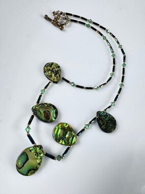 Gold Toggle Necklace with Iridescent Abalone Shells